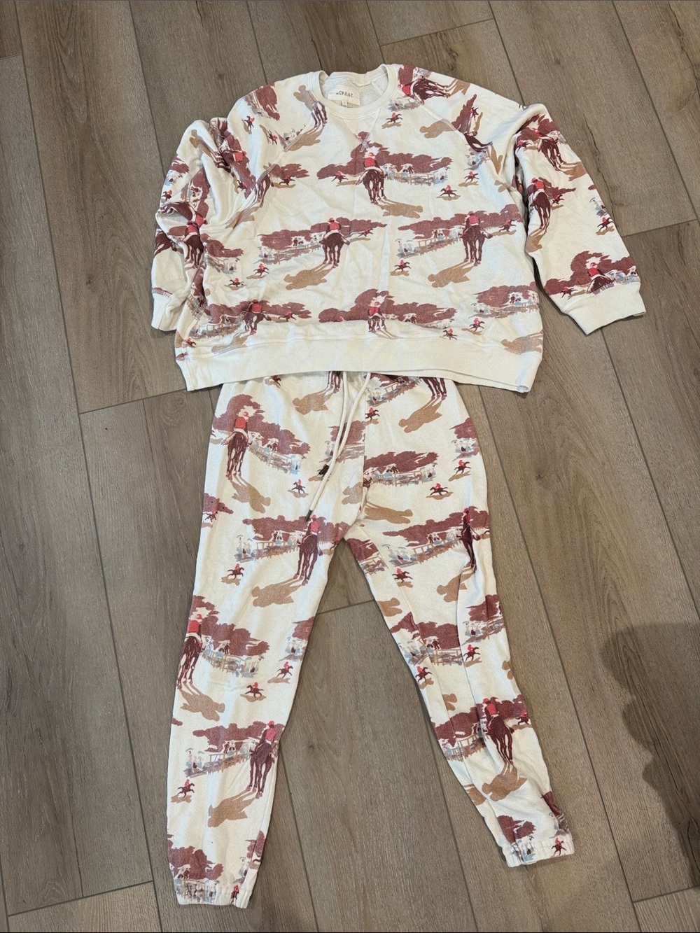 THE GREAT. Cream Pajama Set with Rust Print